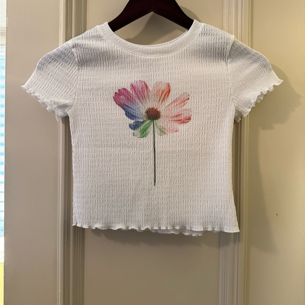 SO White Girls’ Tee with Multicolor Flower Design
